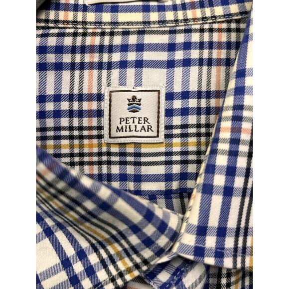 Peter Millar Shirt Mens XL Blue Check Plaid Long Sleeve Button front pocket - Picture 4 of 6